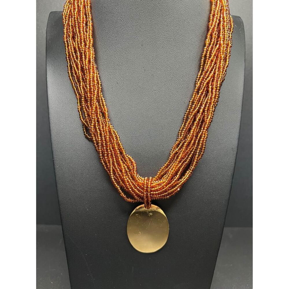 Multi-layered Gold Pendant Beaded Necklace